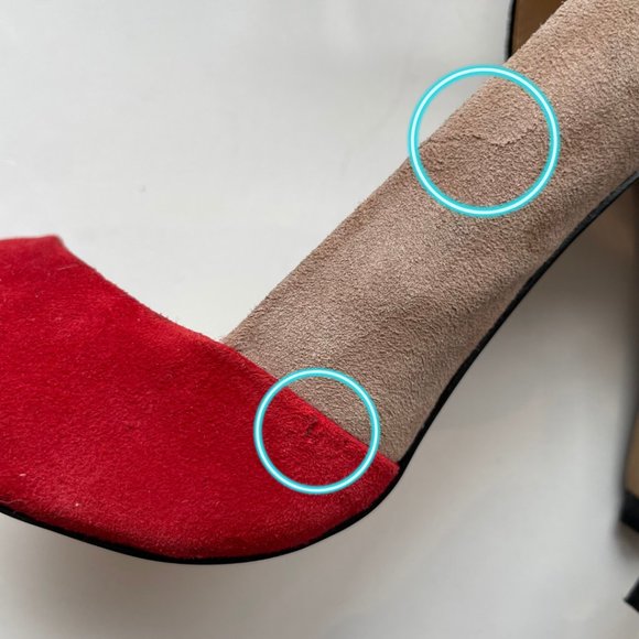 Zara Red Black Tan Suede Colorblock Pointed Heel Strap Sz 6 - Picture 8 of 12